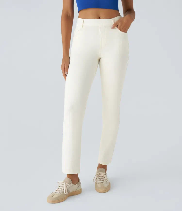 Elastiska och bekväma byxor med hög midja/Elastische & Comfortabele Broek Met Hoge Taille
