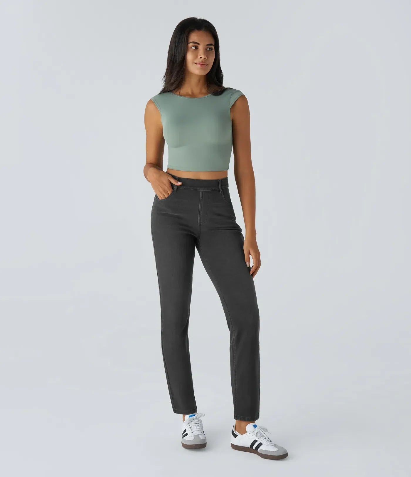 Elastiska och bekväma byxor med hög midja/Elastische & Comfortabele Broek Met Hoge Taille