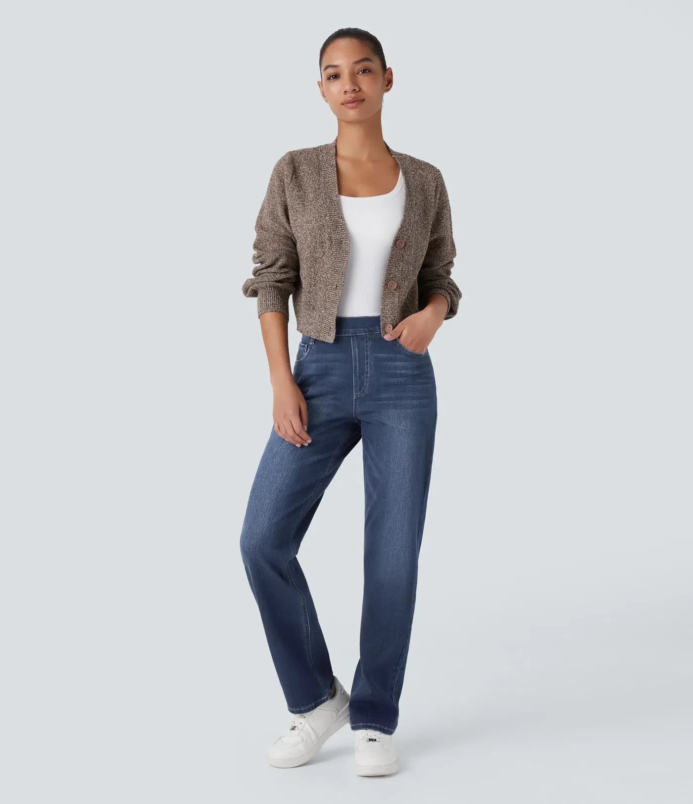 Elastiska och bekväma byxor med hög midja/Elastische & Comfortabele Broek Met Hoge Taille