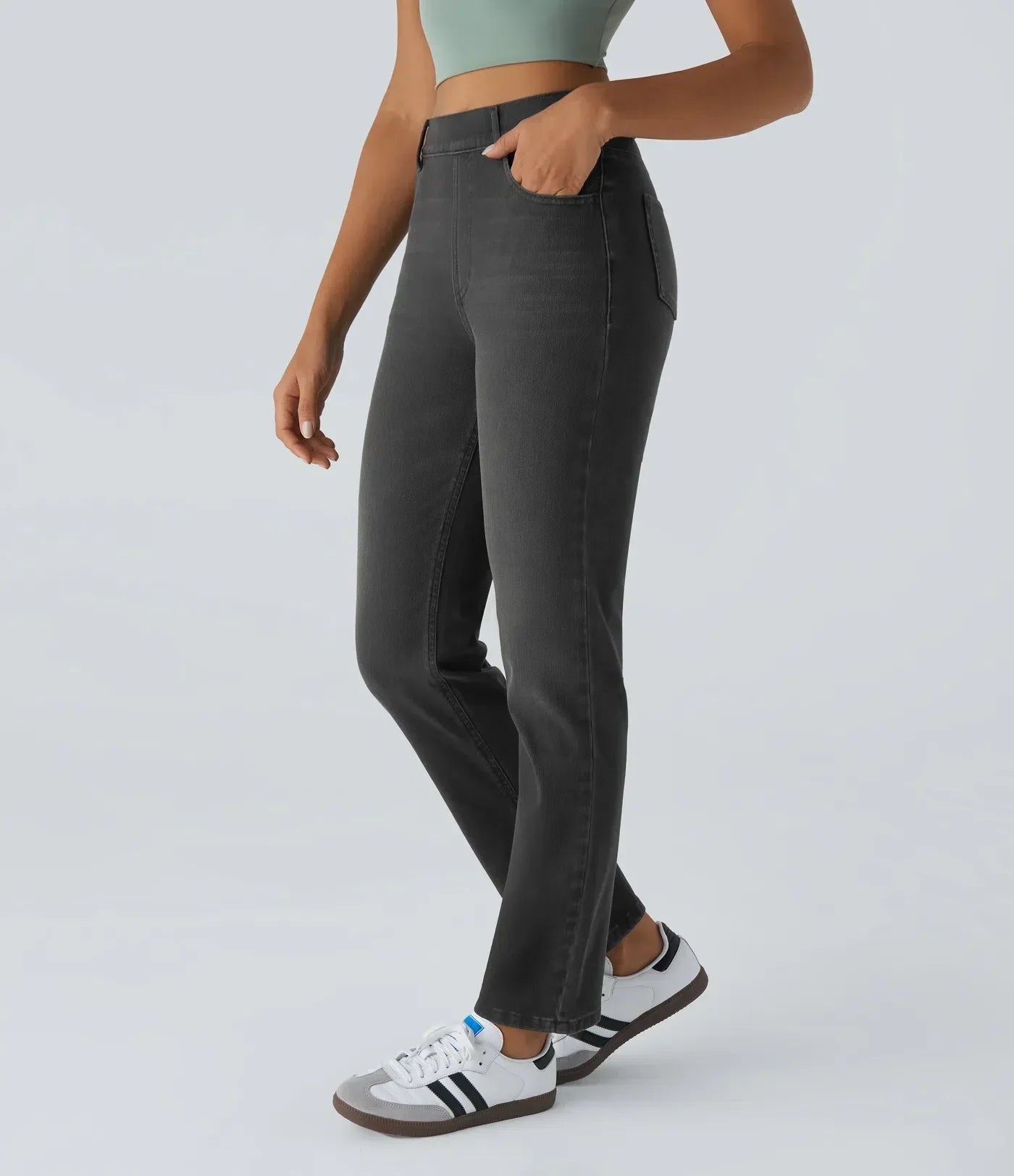 Elastiska och bekväma byxor med hög midja/Elastische & Comfortabele Broek Met Hoge Taille